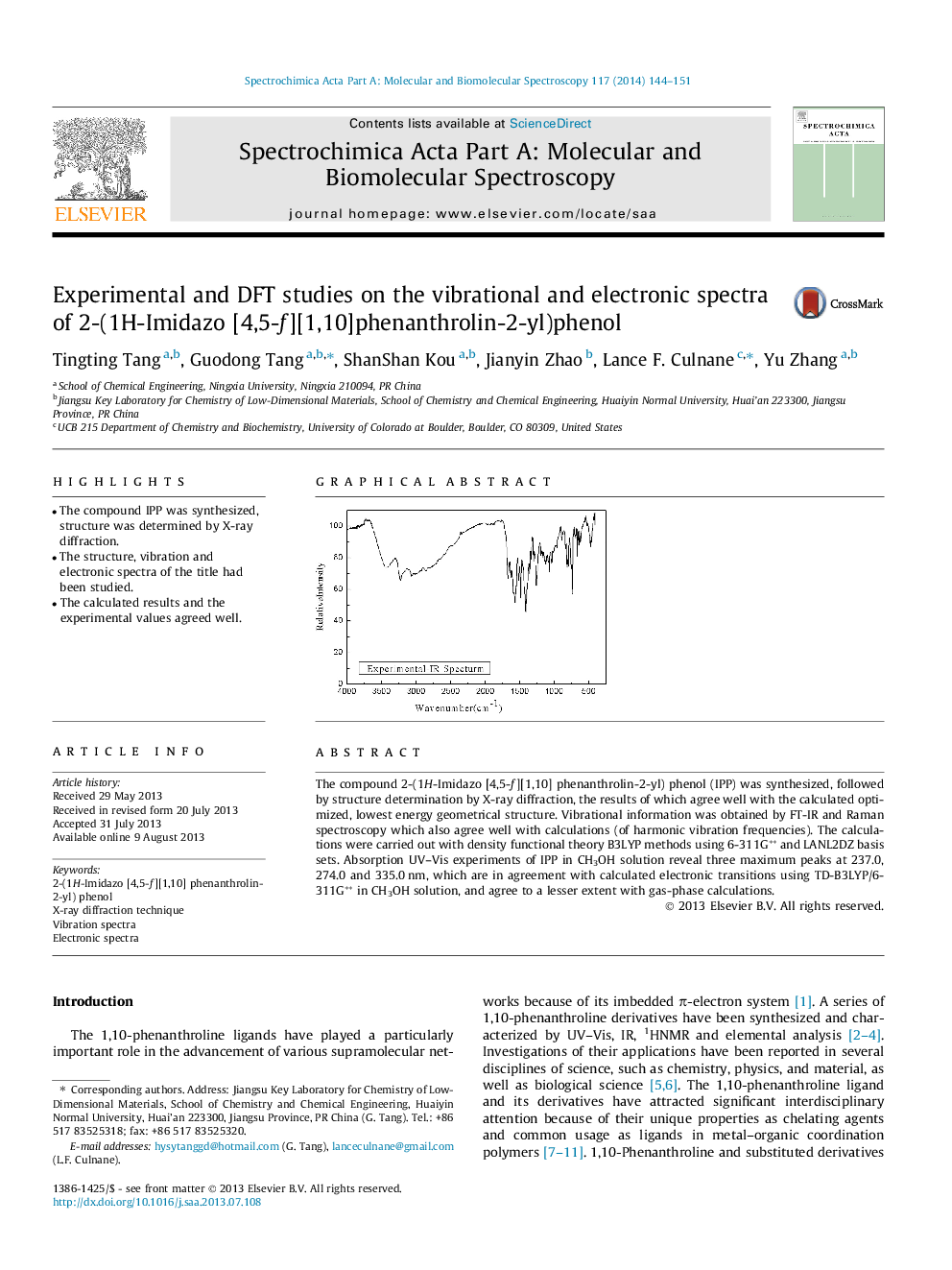 Experimental and DFT studies on the vibrational and electronic spectra of 2-(1H-Imidazo [4,5-Æ][1,10]phenanthrolin-2-yl)phenol