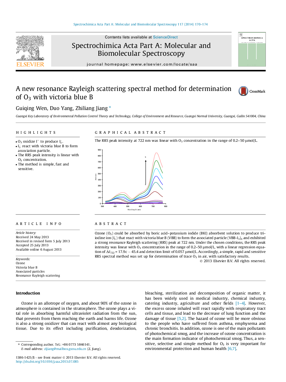 A new resonance Rayleigh scattering spectral method for determination of O3 with victoria blue B