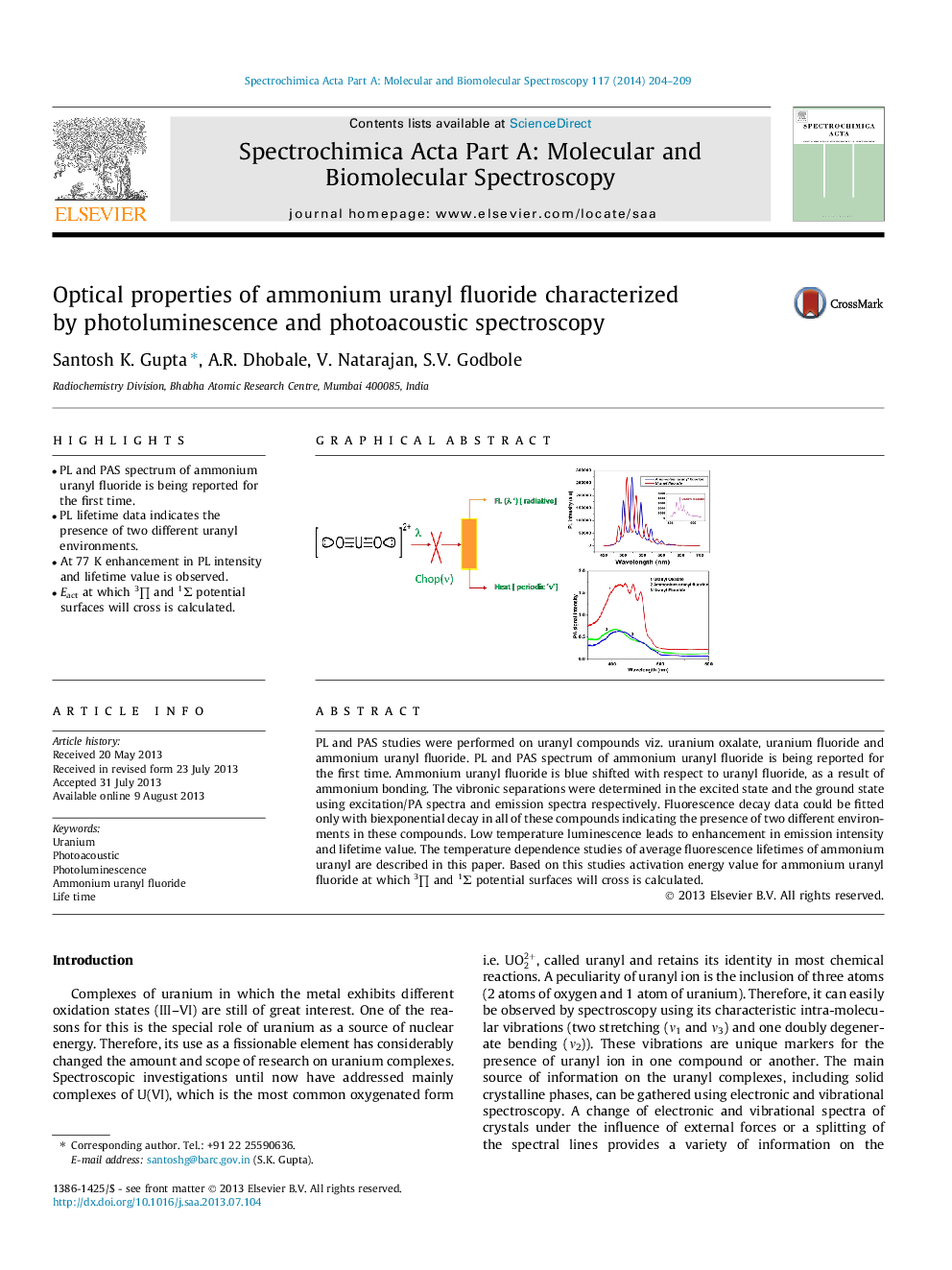 Optical properties of ammonium uranyl fluoride characterized by photoluminescence and photoacoustic spectroscopy