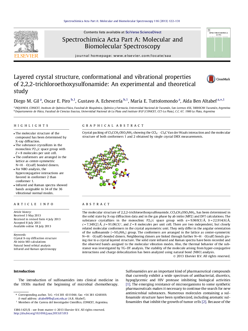 Layered crystal structure, conformational and vibrational properties of 2,2,2-trichloroethoxysulfonamide: An experimental and theoretical study