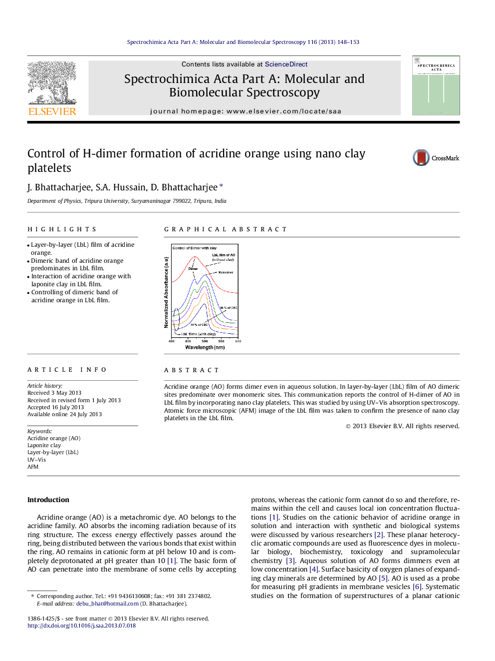 Control of H-dimer formation of acridine orange using nano clay platelets