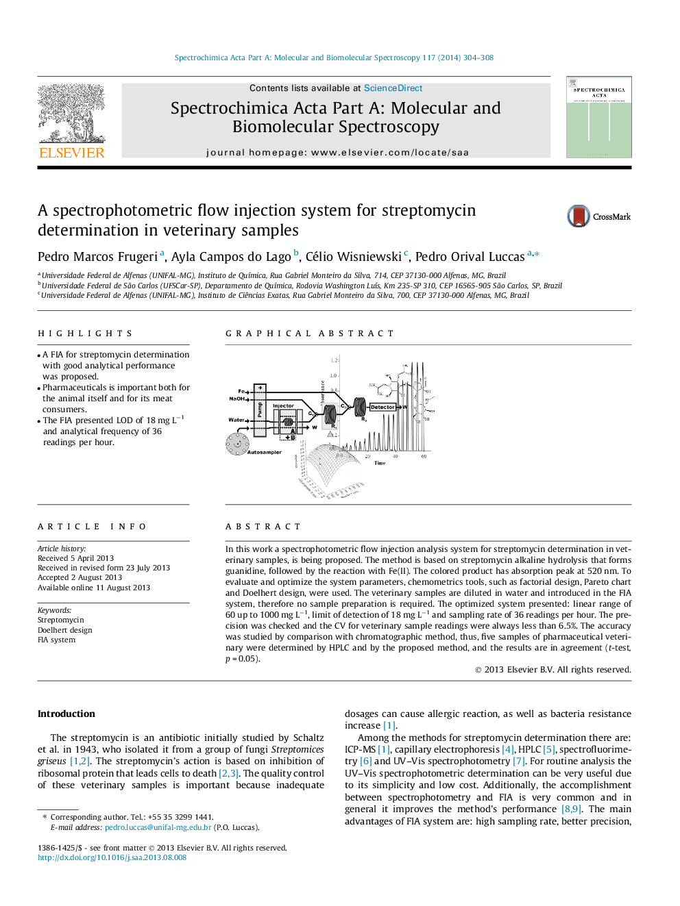 A spectrophotometric flow injection system for streptomycin determination in veterinary samples