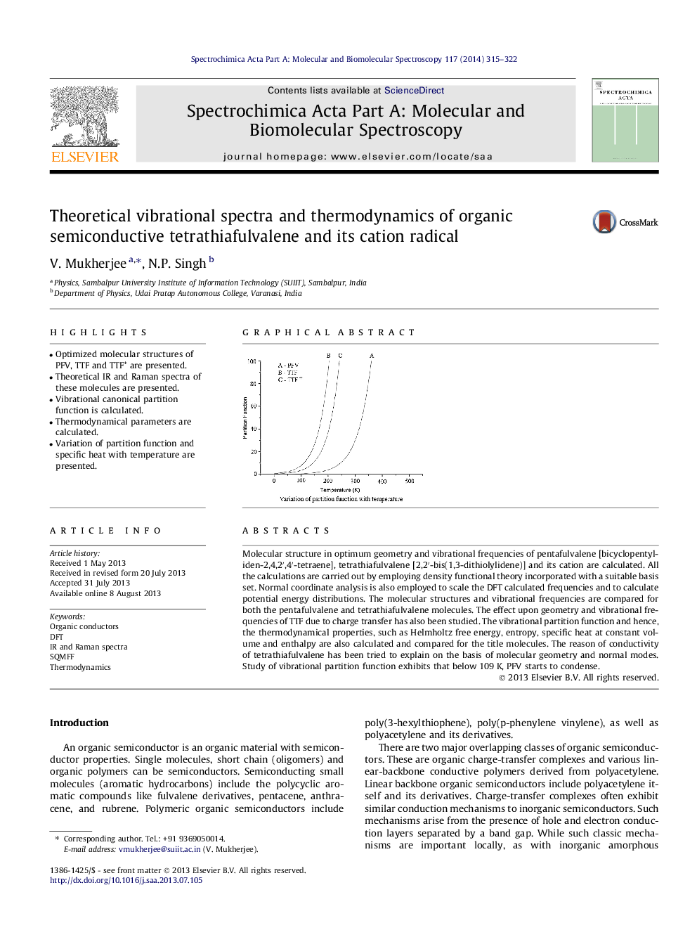 Theoretical vibrational spectra and thermodynamics of organic semiconductive tetrathiafulvalene and its cation radical