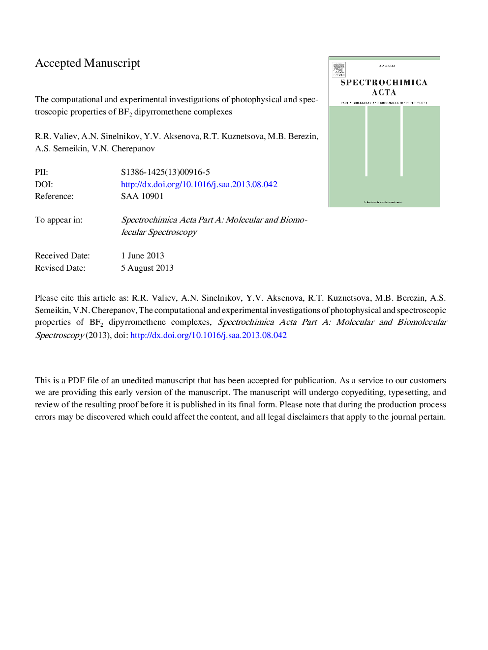 The computational and experimental investigations of photophysical and spectroscopic properties of BF2 dipyrromethene complexes