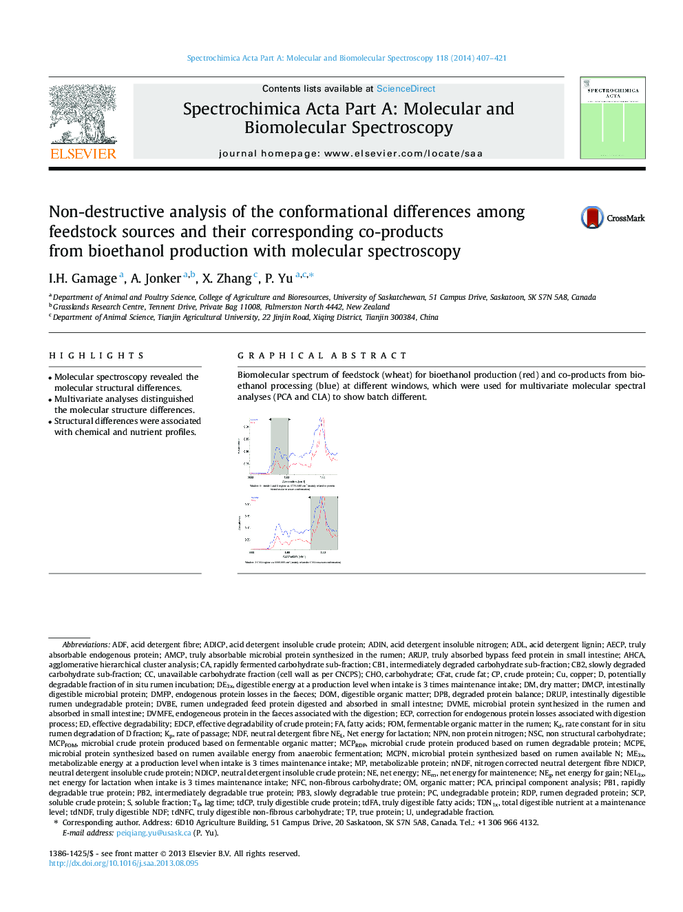 Non-destructive analysis of the conformational differences among feedstock sources and their corresponding co-products from bioethanol production with molecular spectroscopy