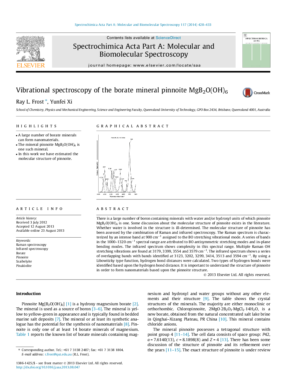 Vibrational spectroscopy of the borate mineral pinnoite MgB2O(OH)6