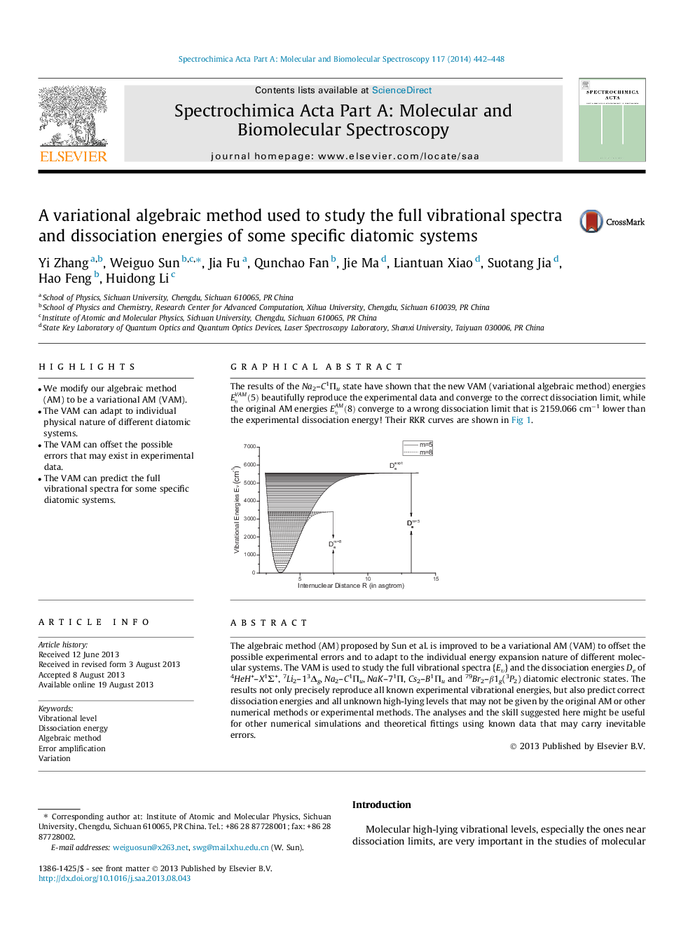 A variational algebraic method used to study the full vibrational spectra and dissociation energies of some specific diatomic systems