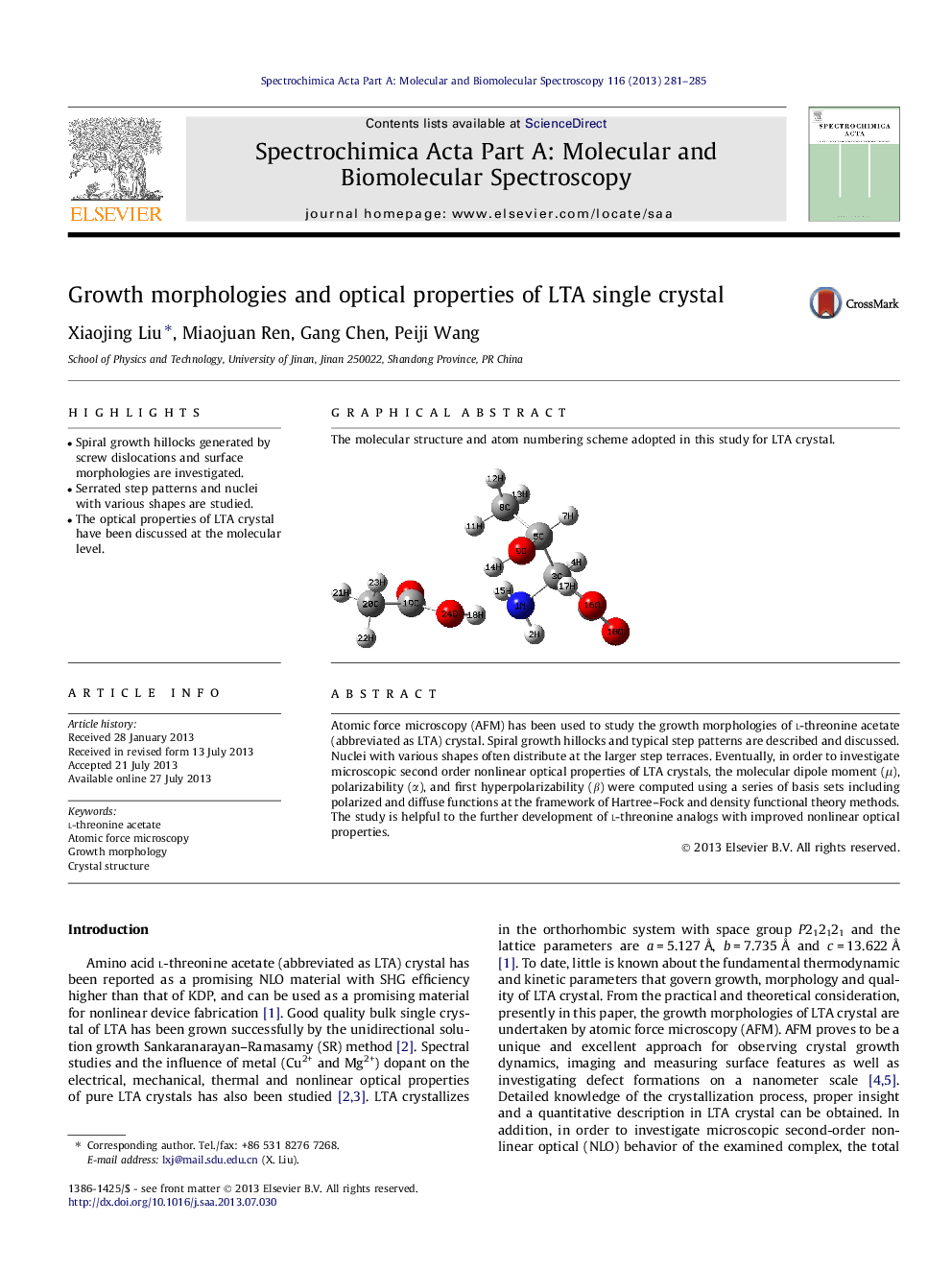 Growth morphologies and optical properties of LTA single crystal