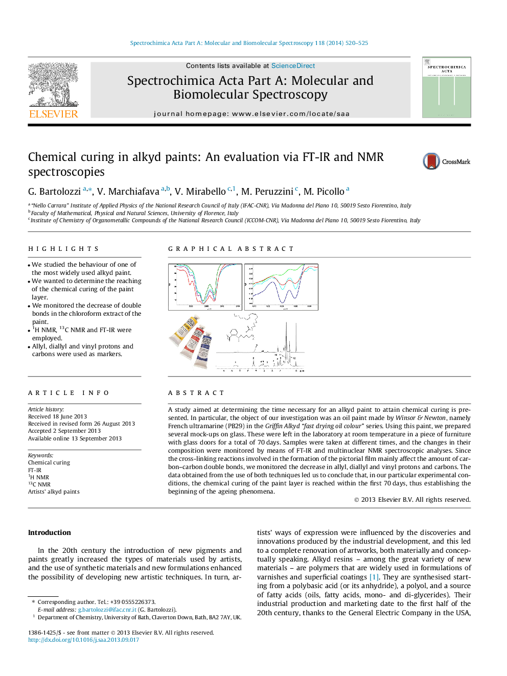 Chemical curing in alkyd paints: An evaluation via FT-IR and NMR spectroscopies