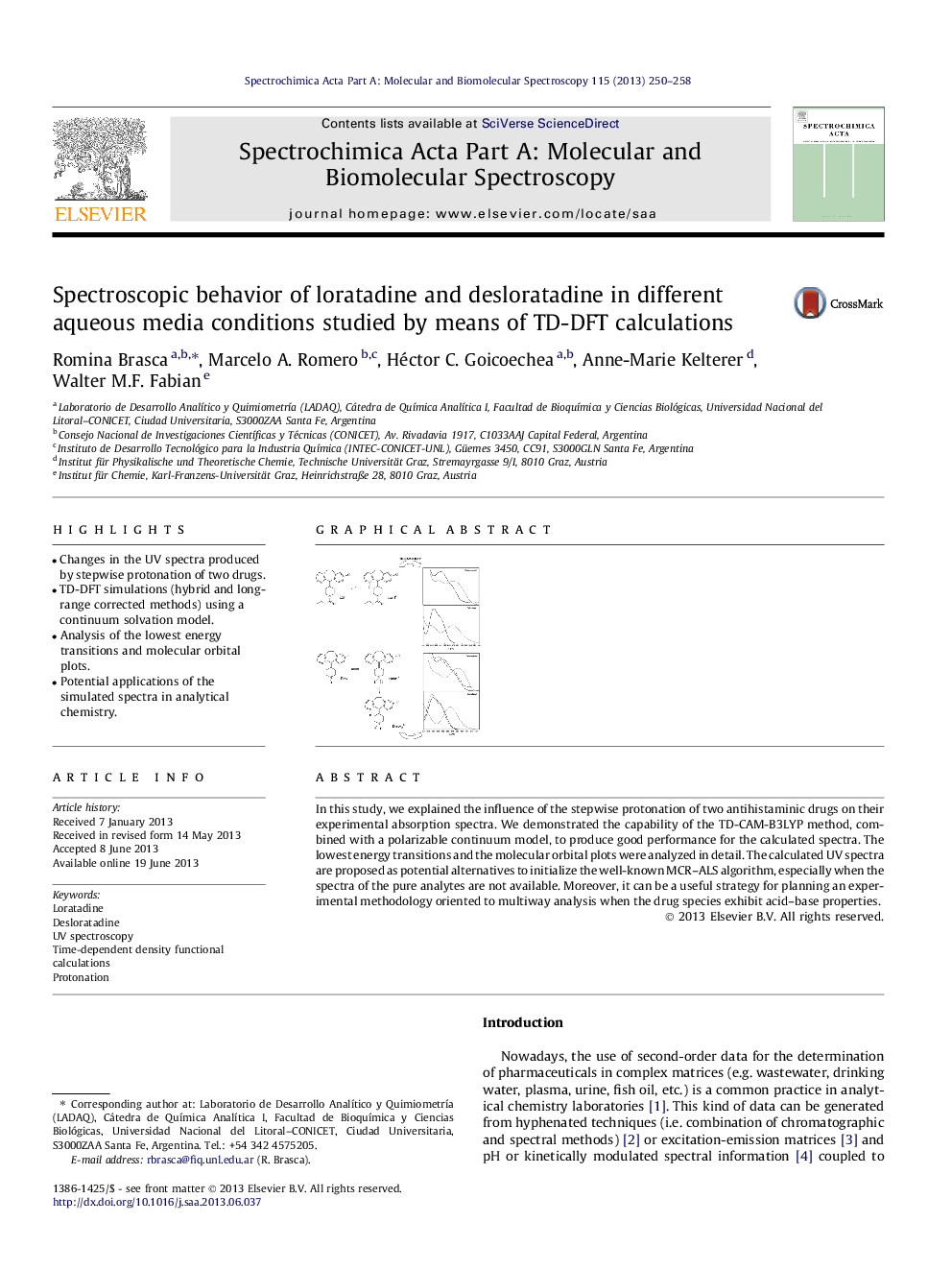 Spectroscopic behavior of loratadine and desloratadine in different aqueous media conditions studied by means of TD-DFT calculations