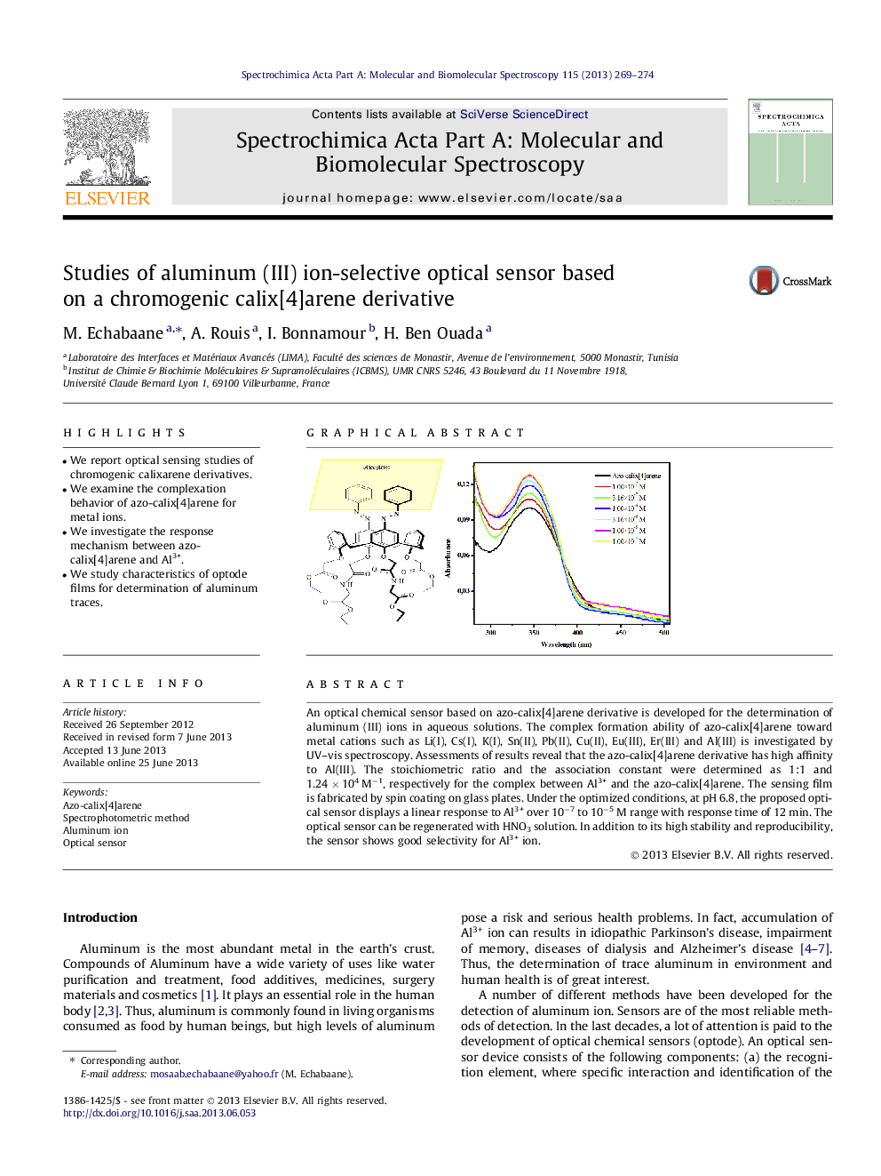 Studies of aluminum (III) ion-selective optical sensor based on a chromogenic calix[4]arene derivative