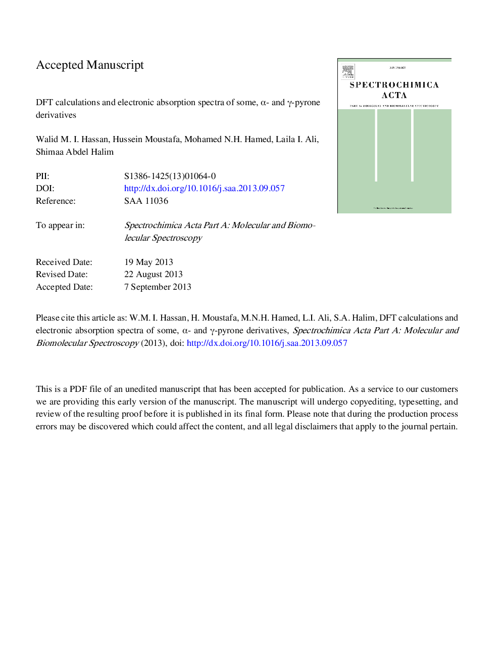 DFT calculations and electronic absorption spectra of some, Î±- and Î³-pyrone derivatives