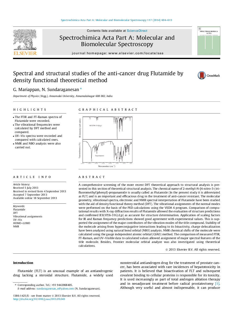 Spectral and structural studies of the anti-cancer drug Flutamide by density functional theoretical method