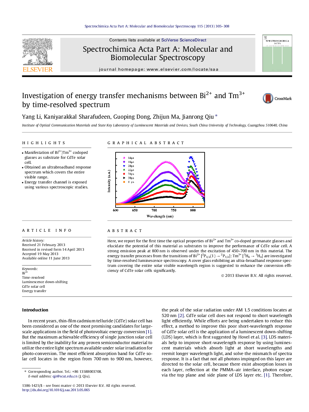 Investigation of energy transfer mechanisms between Bi2+ and Tm3+ by time-resolved spectrum