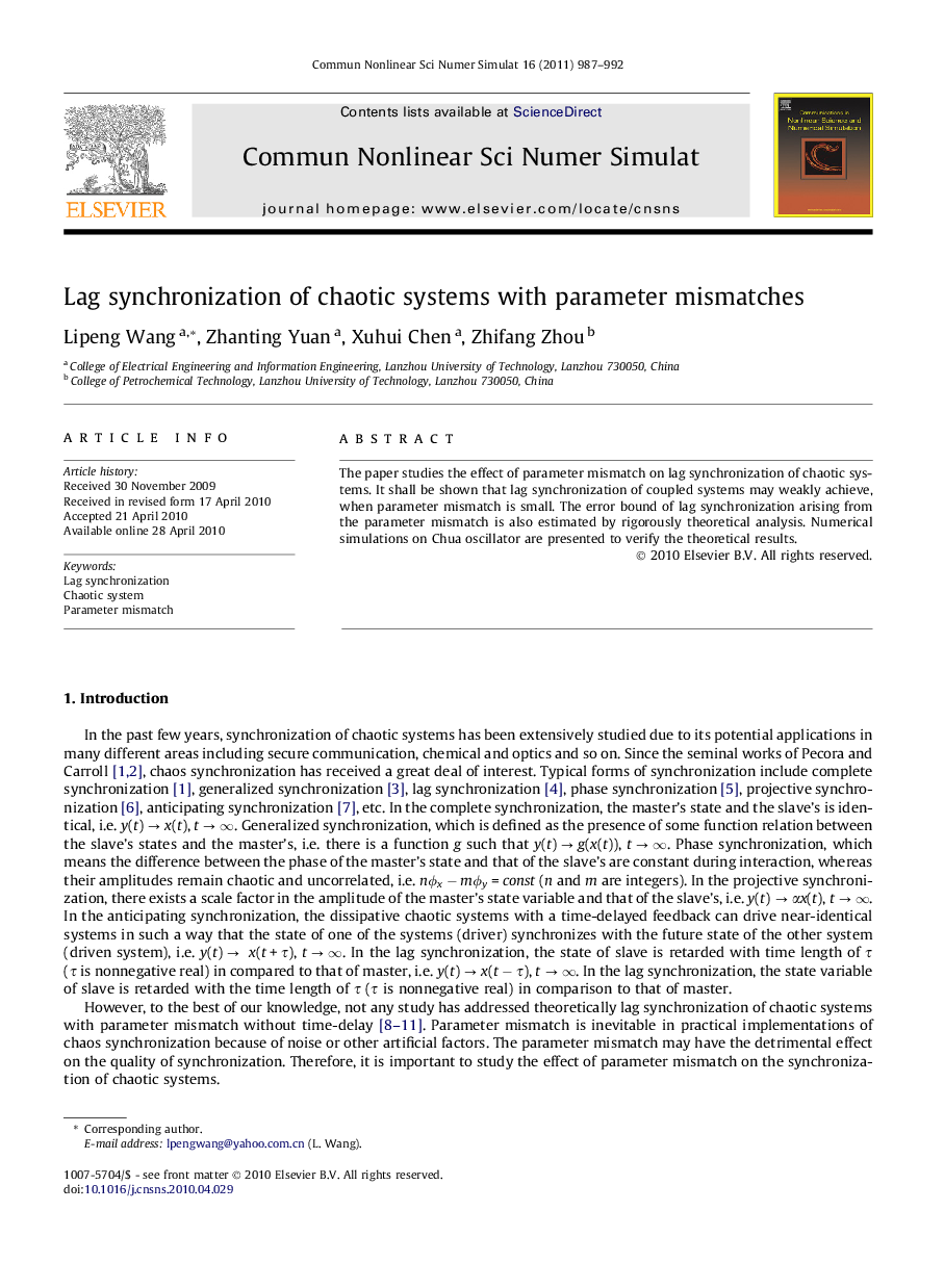 Lag synchronization of chaotic systems with parameter mismatches