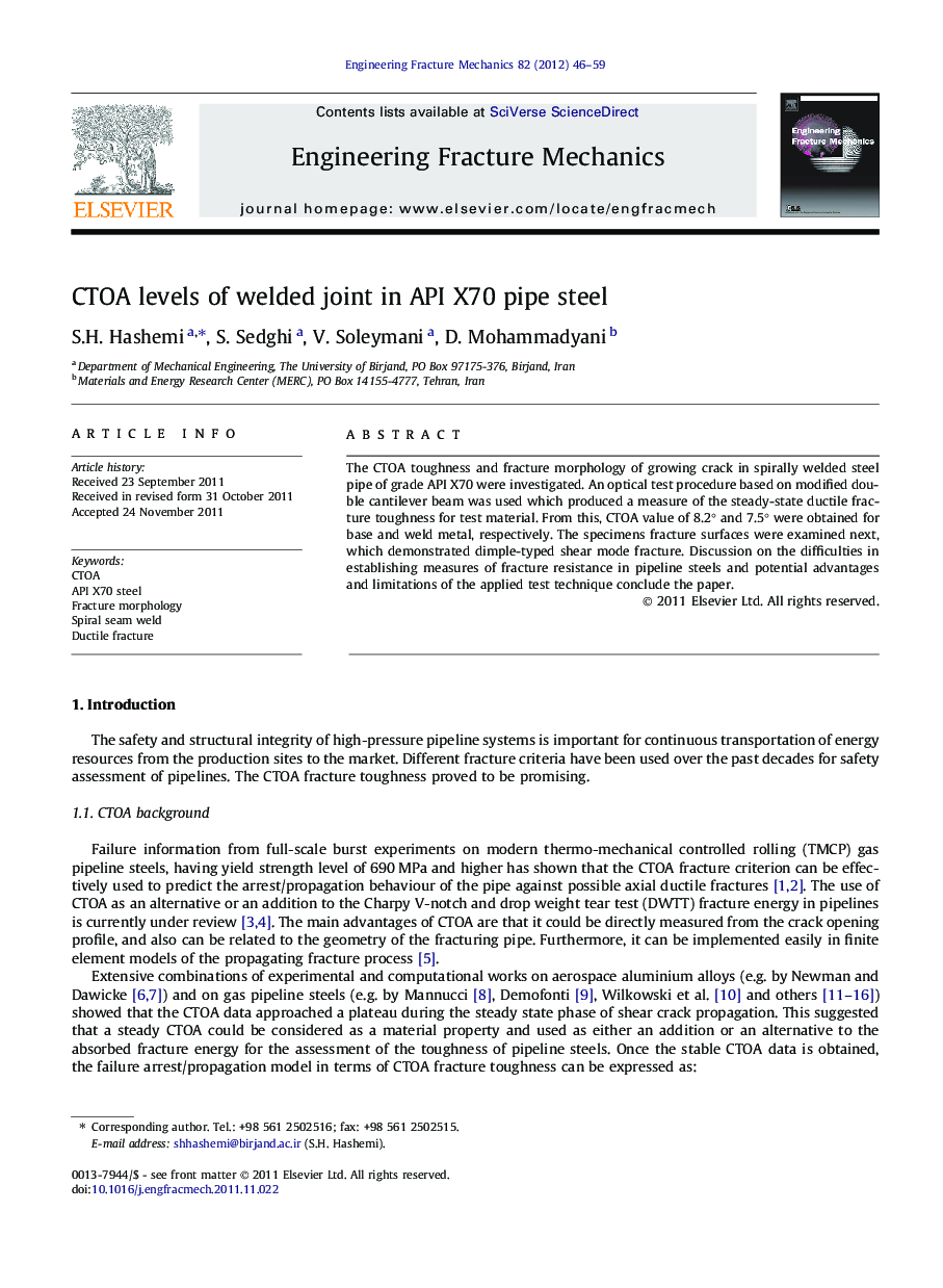 CTOA levels of welded joint in API X70 pipe steel