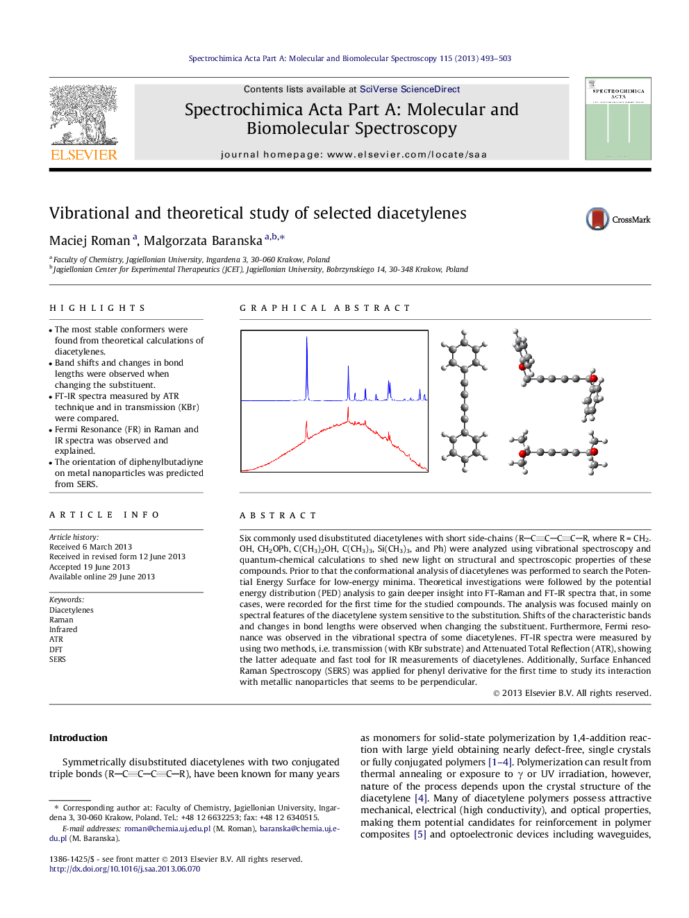 Vibrational and theoretical study of selected diacetylenes