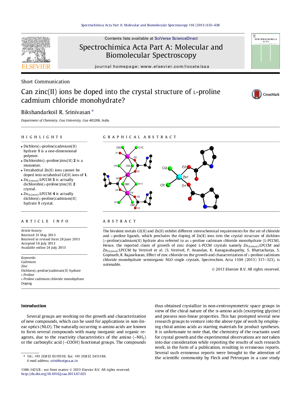 Can zinc(II) ions be doped into the crystal structure of l-proline cadmium chloride monohydrate?