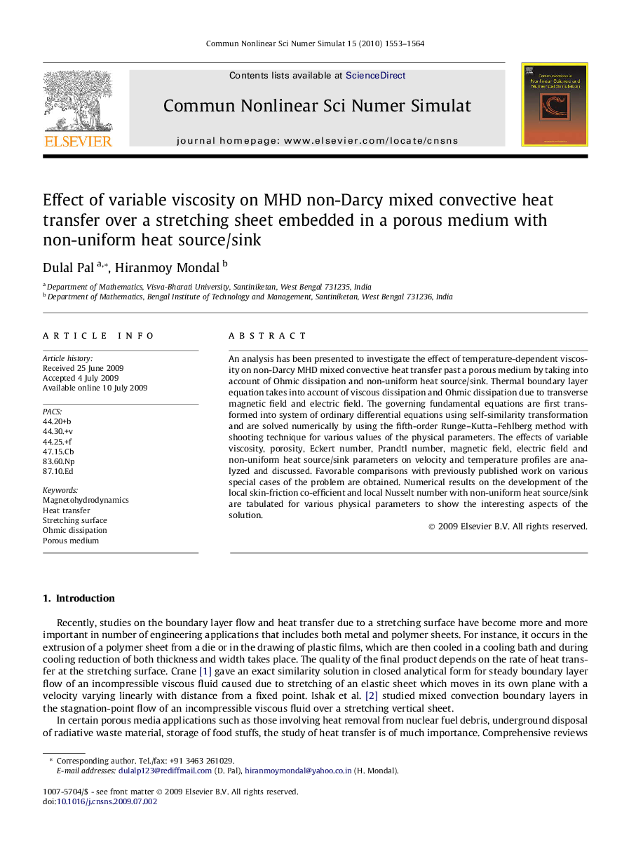 Effect of variable viscosity on MHD non-Darcy mixed convective heat transfer over a stretching sheet embedded in a porous medium with non-uniform heat source/sink