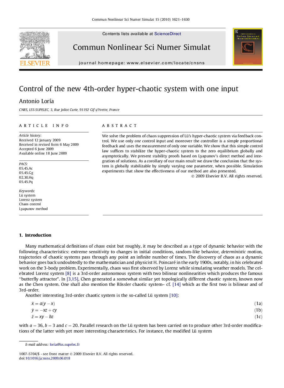 Control of the new 4th-order hyper-chaotic system with one input