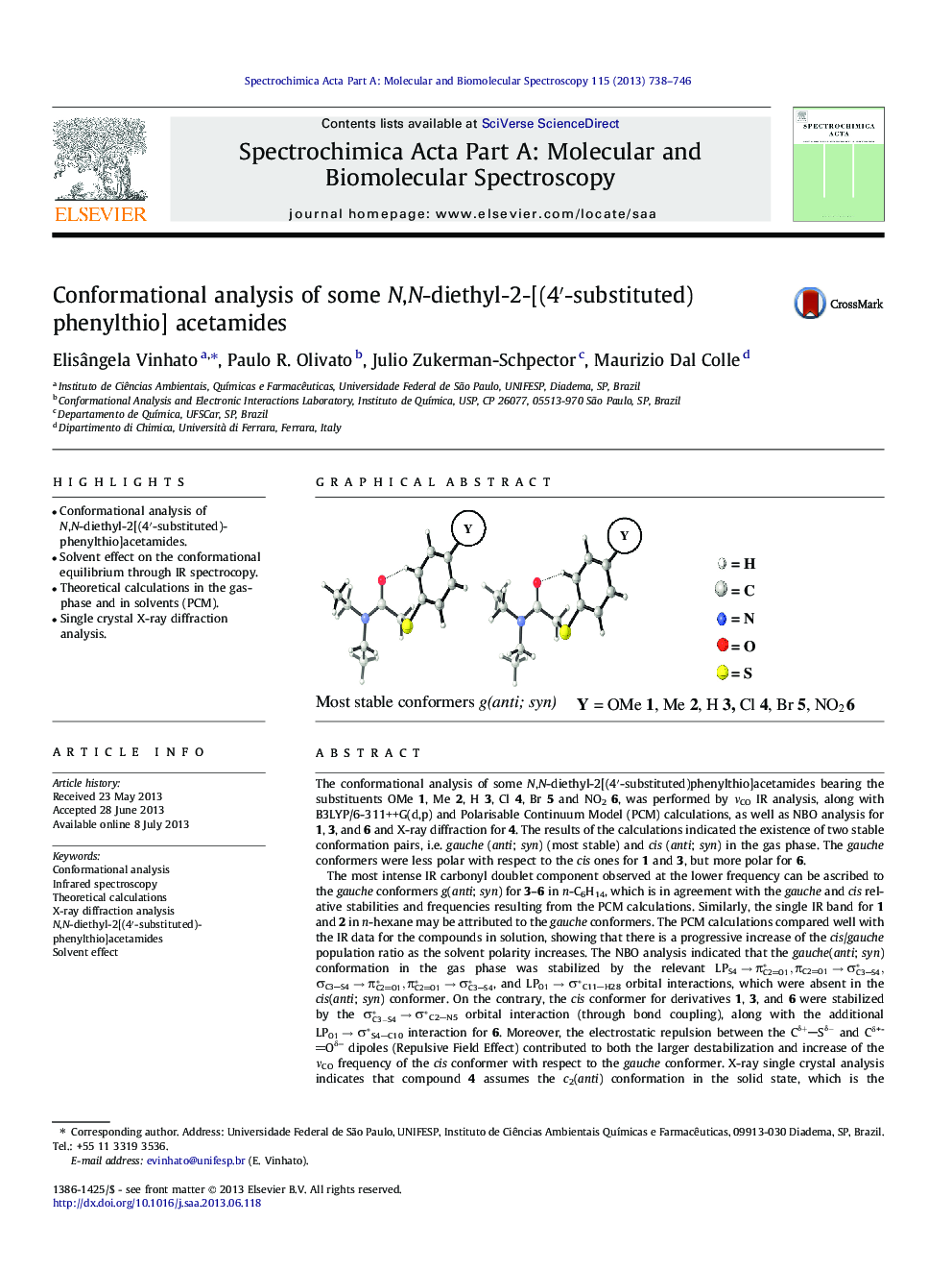 Conformational analysis of some N,N-diethyl-2-[(4â²-substituted) phenylthio] acetamides