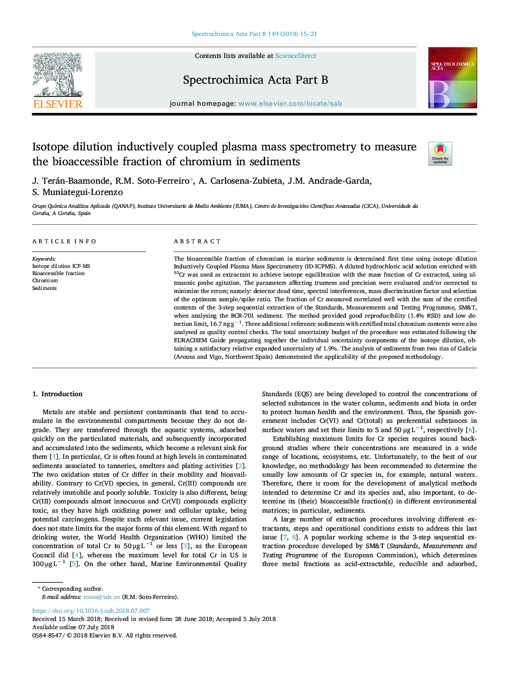 Isotope dilution inductively coupled plasma mass spectrometry to measure the bioaccessible fraction of chromium in sediments