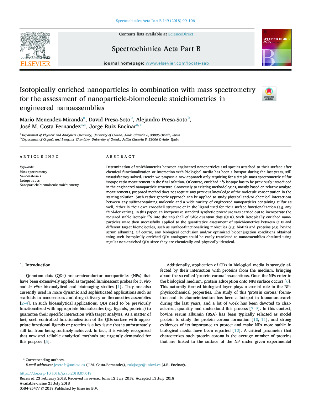 Isotopically enriched nanoparticles in combination with mass spectrometry for the assessment of nanoparticle-biomolecule stoichiometries in engineered nanoassemblies