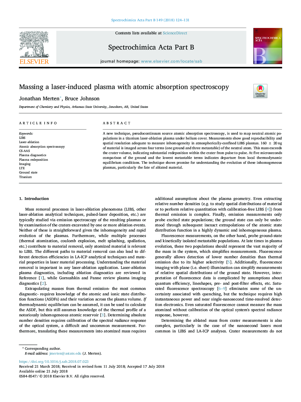 Massing a laser-induced plasma with atomic absorption spectroscopy