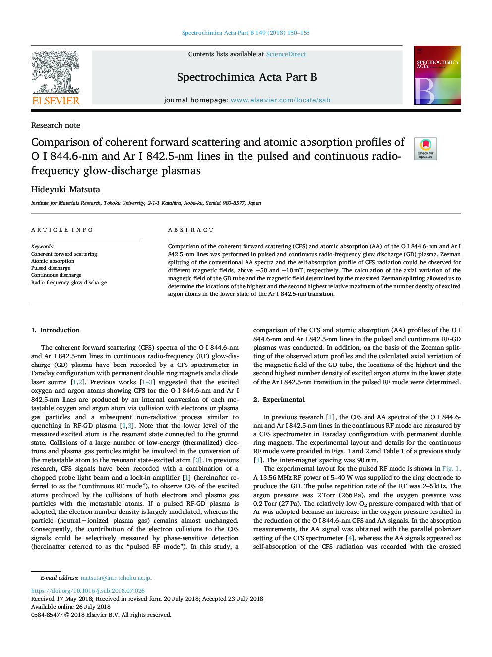 Comparison of coherent forward scattering and atomic absorption profiles of O I 844.6-nm and Ar I 842.5-nm lines in the pulsed and continuous radio-frequency glow-discharge plasmas