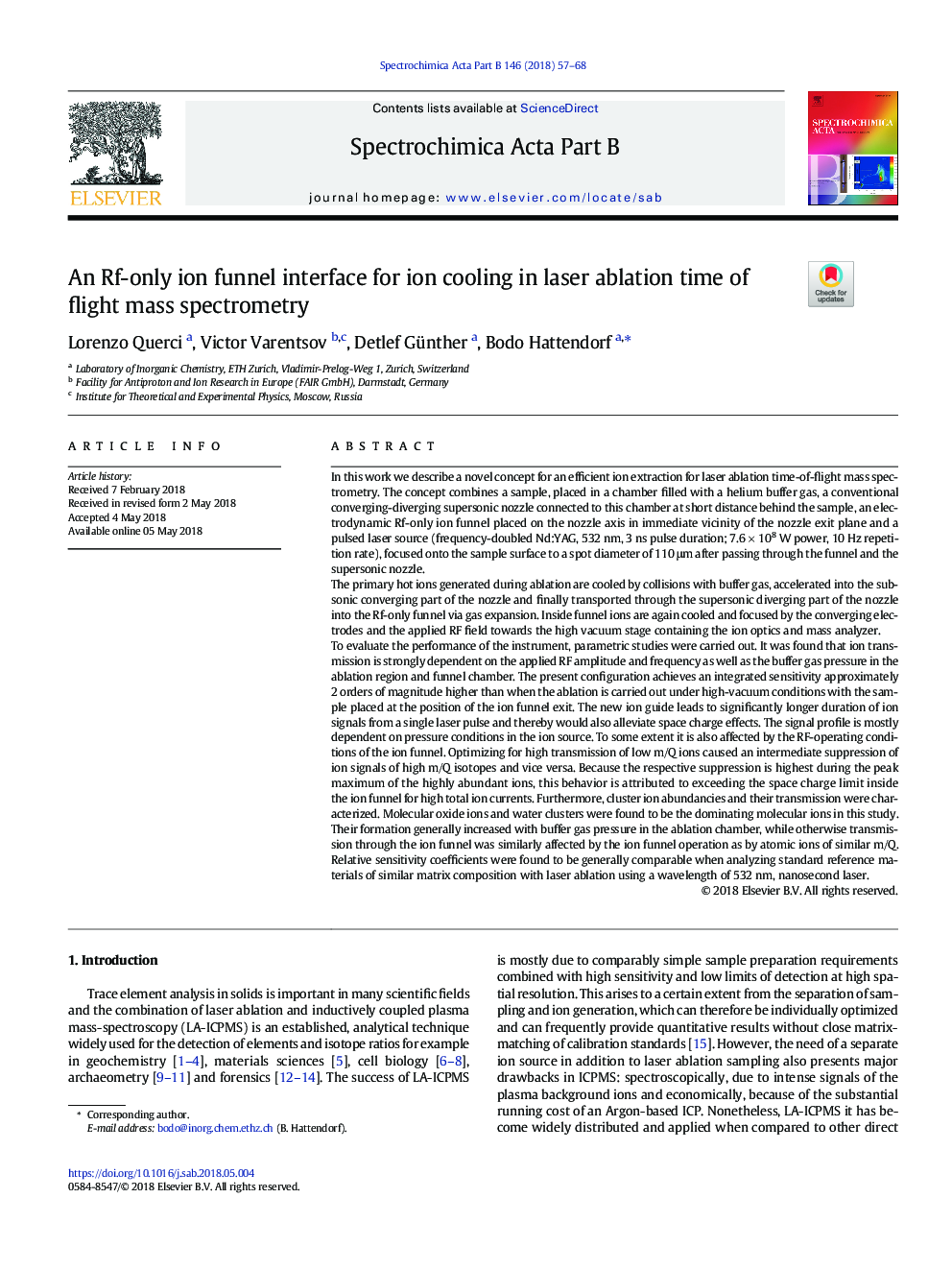 An Rf-only ion funnel interface for ion cooling in laser ablation time of flight mass spectrometry