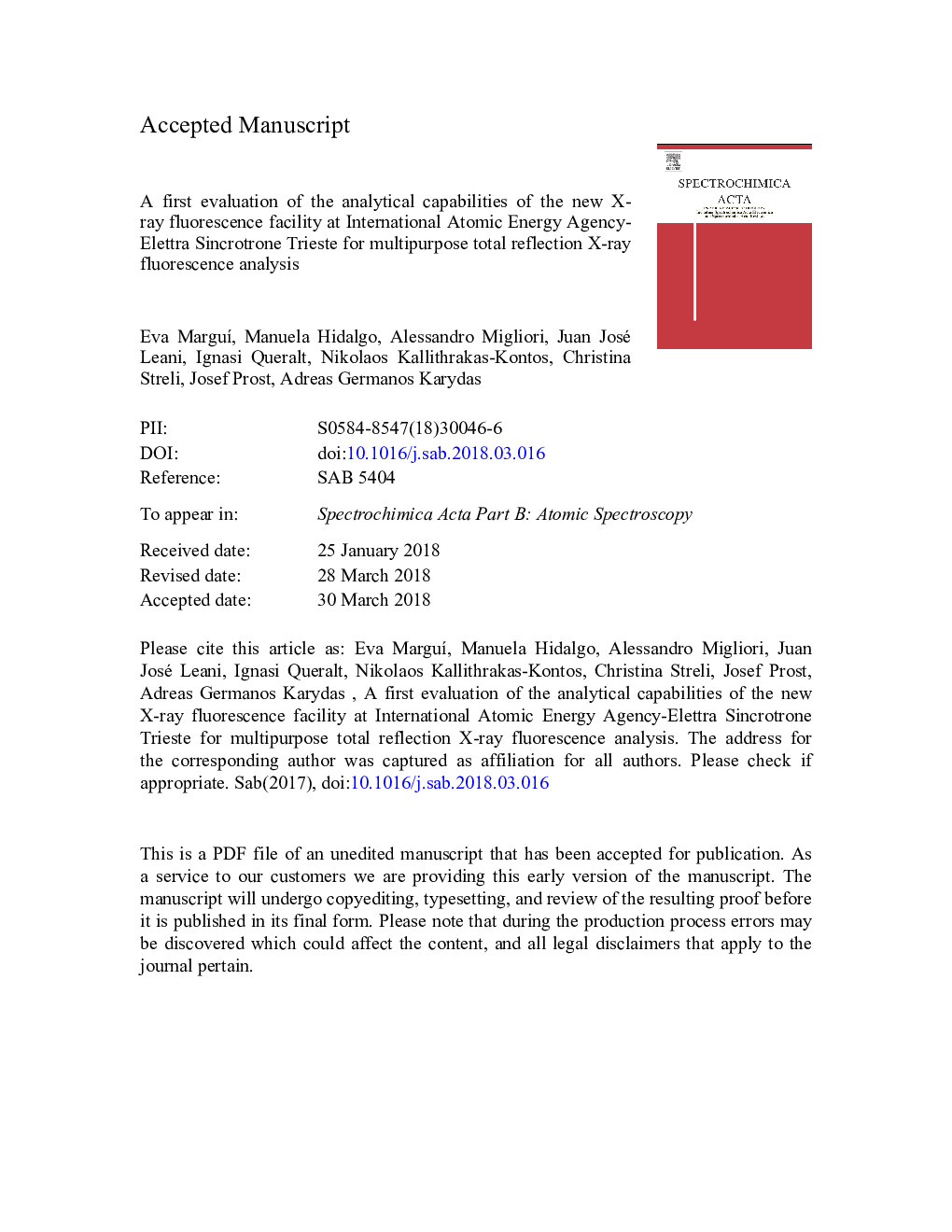 A first evaluation of the analytical capabilities of the new X-ray fluorescence facility at International Atomic Energy Agency-Elettra Sincrotrone Trieste for multipurpose total reflection X-ray fluorescence analysis