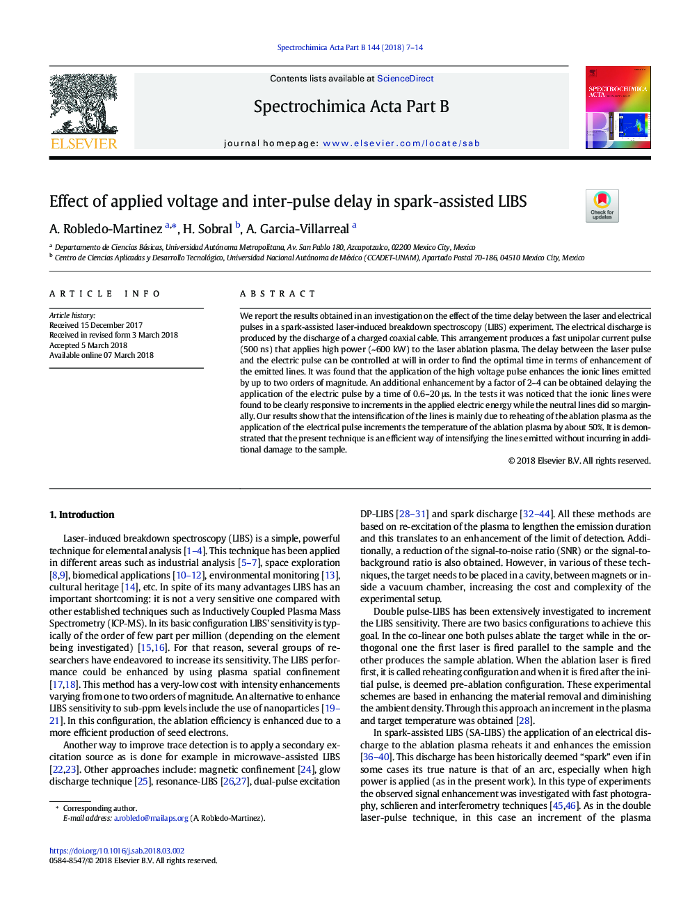 Effect of applied voltage and inter-pulse delay in spark-assisted LIBS