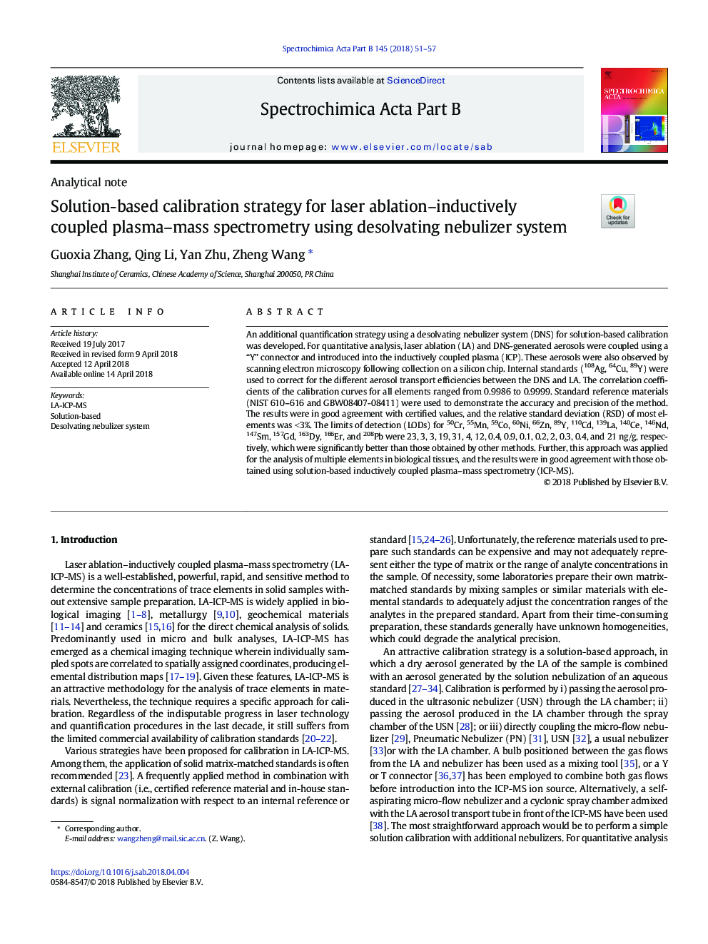 Solution-based calibration strategy for laser ablation-inductively coupled plasma-mass spectrometry using desolvating nebulizer system