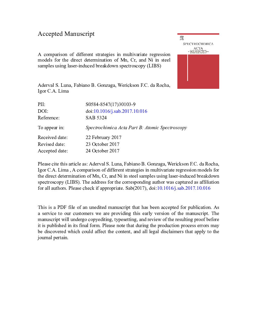 A comparison of different strategies in multivariate regression models for the direct determination of Mn, Cr, and Ni in steel samples using laser-induced breakdown spectroscopy