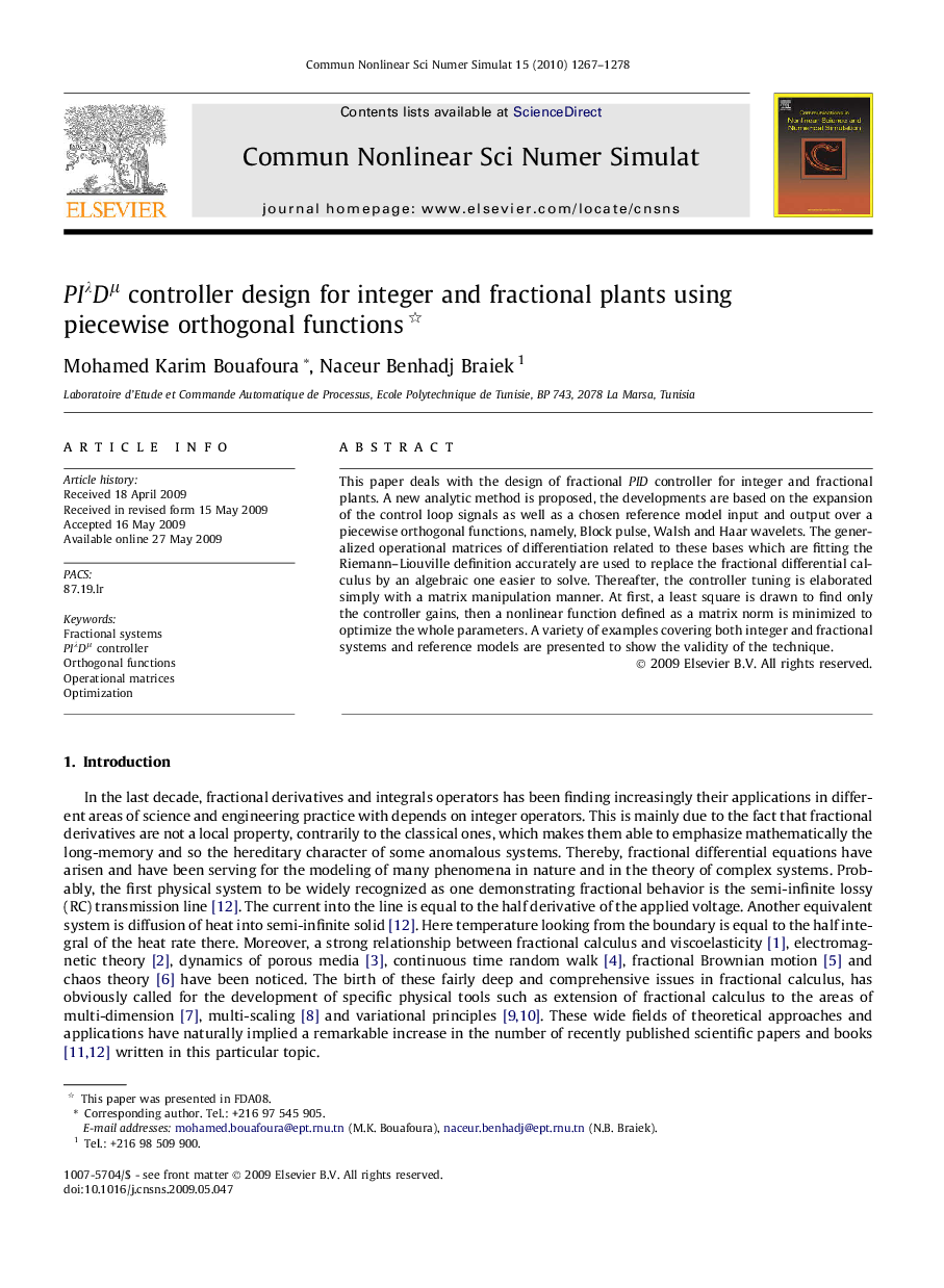 PIλDμPIλDμ controller design for integer and fractional plants using piecewise orthogonal functions 