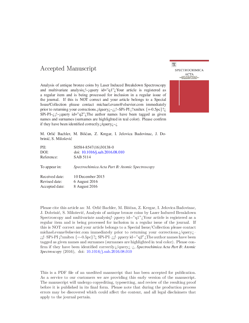 Analysis of antique bronze coins by Laser Induced Breakdown Spectroscopy and multivariate analysis