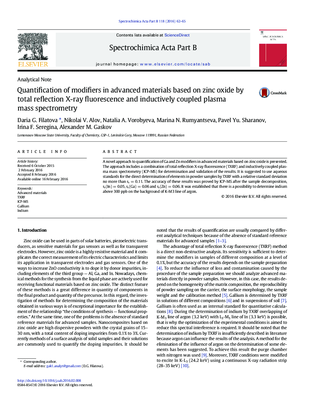 Quantification of modifiers in advanced materials based on zinc oxide by total reflection X-ray fluorescence and inductively coupled plasma mass spectrometry