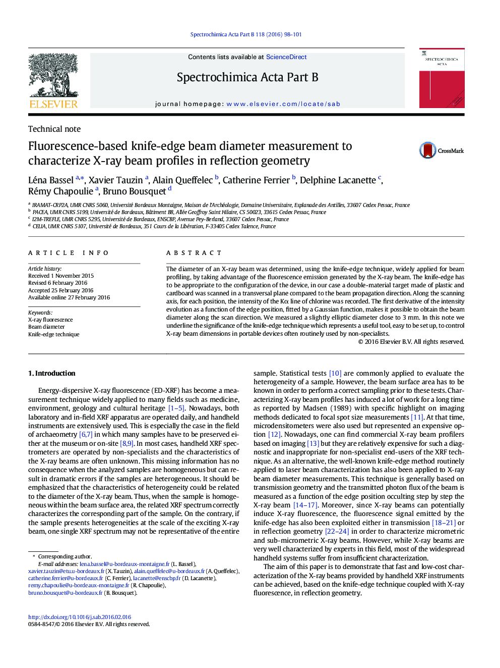 Fluorescence-based knife-edge beam diameter measurement to characterize X-ray beam profiles in reflection geometry