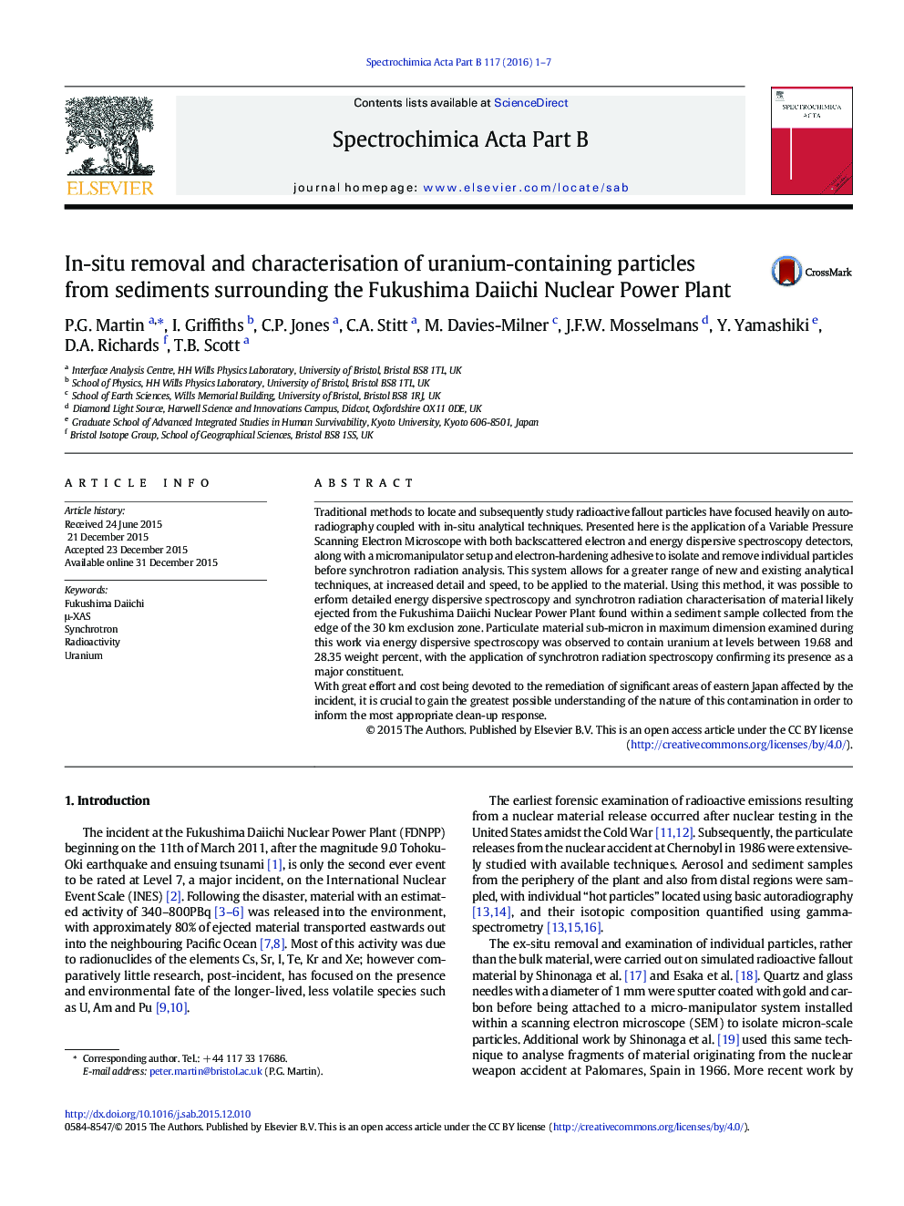 In-situ removal and characterisation of uranium-containing particles from sediments surrounding the Fukushima Daiichi Nuclear Power Plant