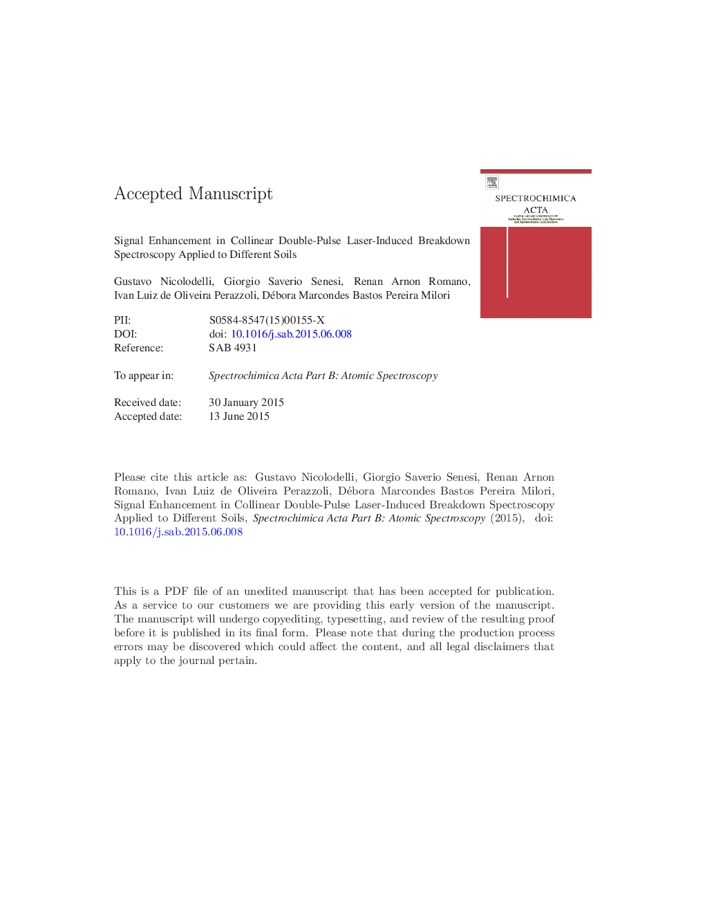 Signal enhancement in collinear double-pulse laser-induced breakdown spectroscopy applied to different soils