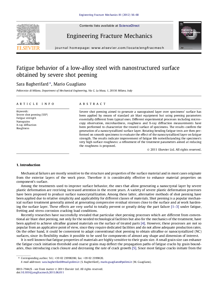 Fatigue behavior of a low-alloy steel with nanostructured surface obtained by severe shot peening