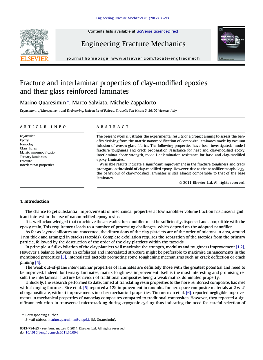 Fracture and interlaminar properties of clay-modified epoxies and their glass reinforced laminates