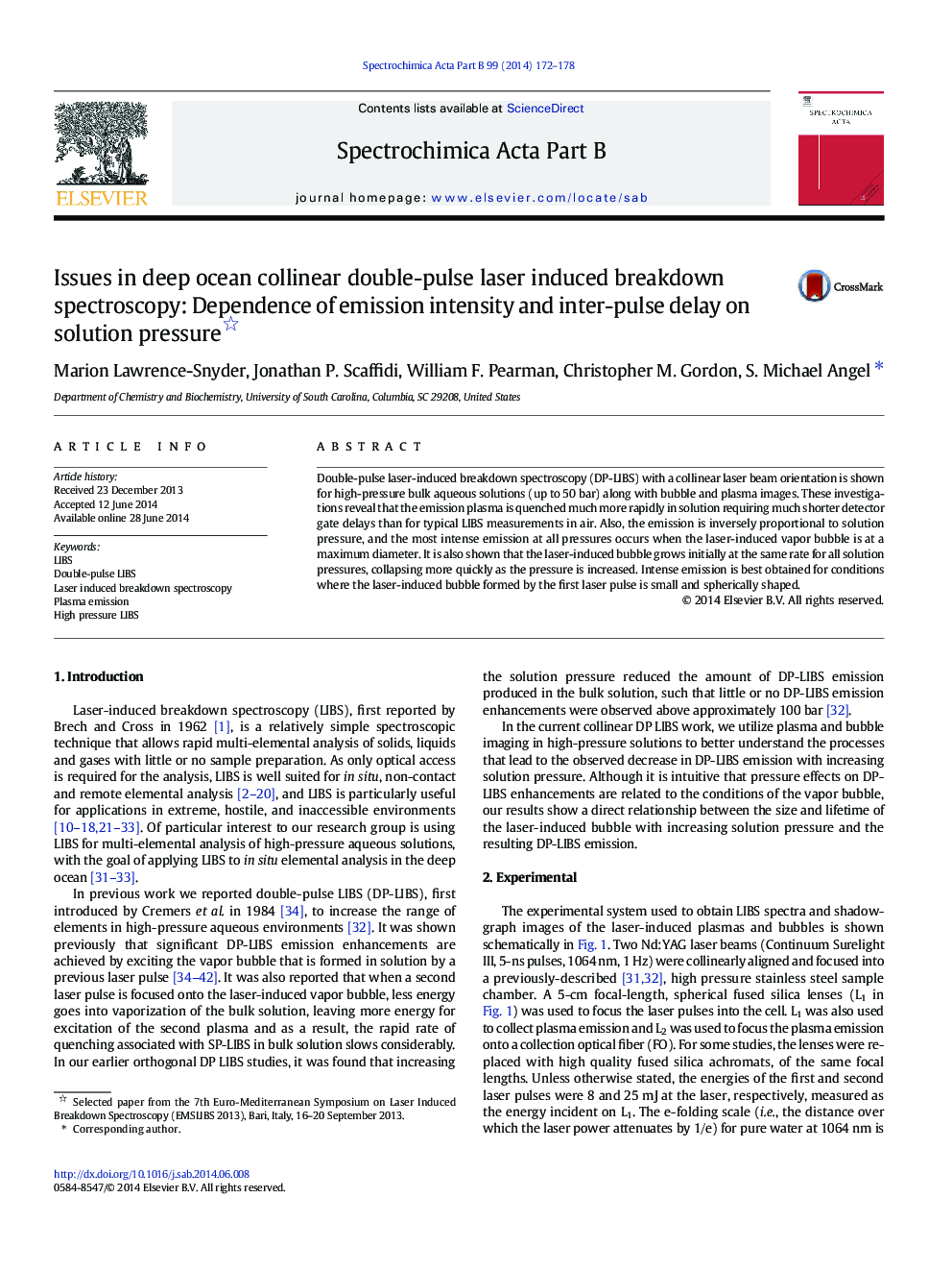 Issues in deep ocean collinear double-pulse laser induced breakdown spectroscopy: Dependence of emission intensity and inter-pulse delay on solution pressure