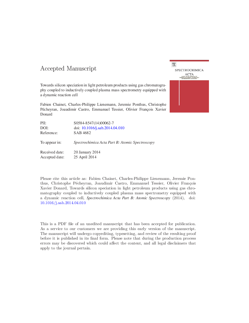 Towards silicon speciation in light petroleum products using gas chromatography coupled to inductively coupled plasma mass spectrometry equipped with a dynamic reaction cell