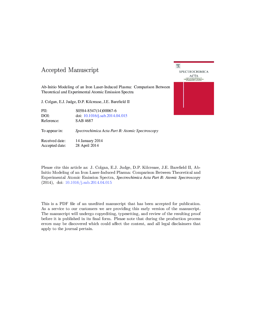 Ab-initio modeling of an iron laser-induced plasma: Comparison between theoretical and experimental atomic emission spectra