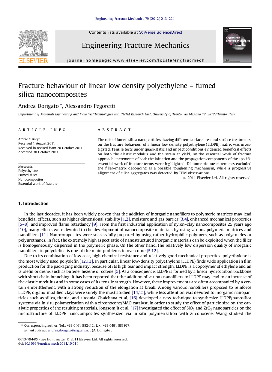 Fracture behaviour of linear low density polyethylene – fumed silica nanocomposites