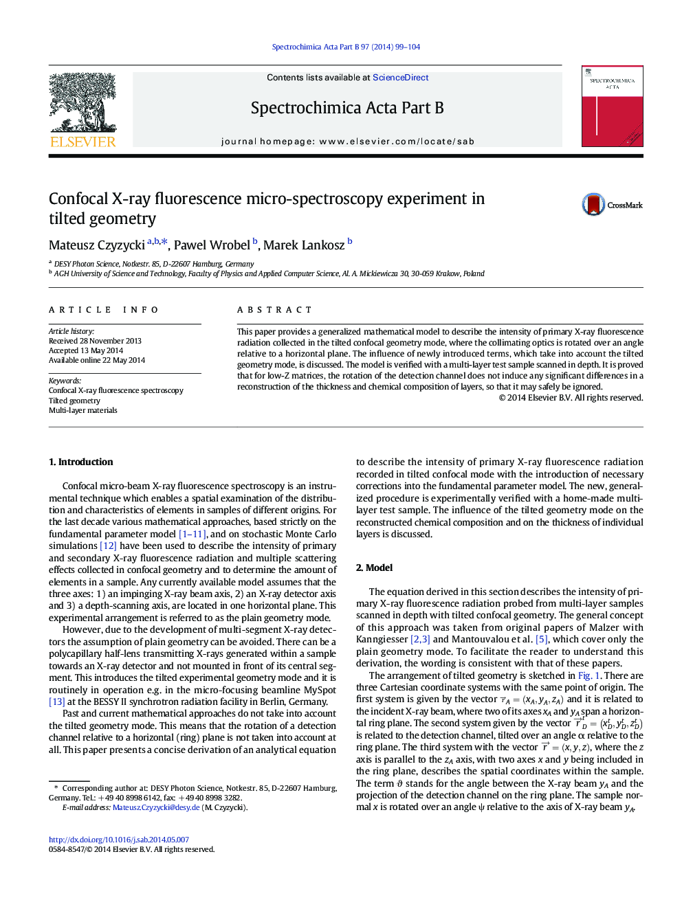 Confocal X-ray fluorescence micro-spectroscopy experiment in tilted geometry