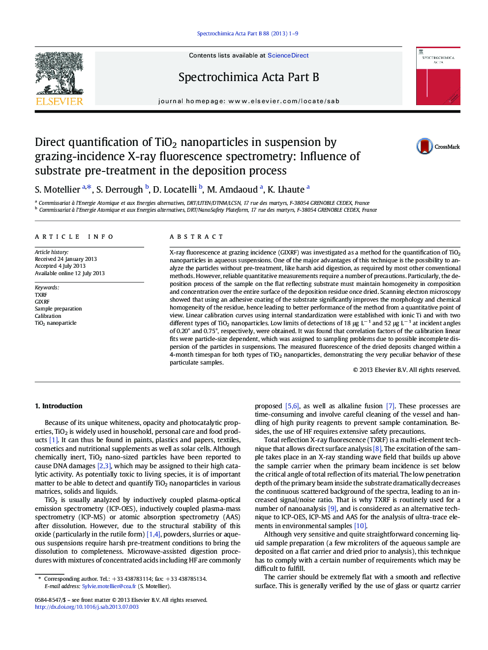 Direct quantification of TiO2 nanoparticles in suspension by grazing-incidence X-ray fluorescence spectrometry: Influence of substrate pre-treatment in the deposition process