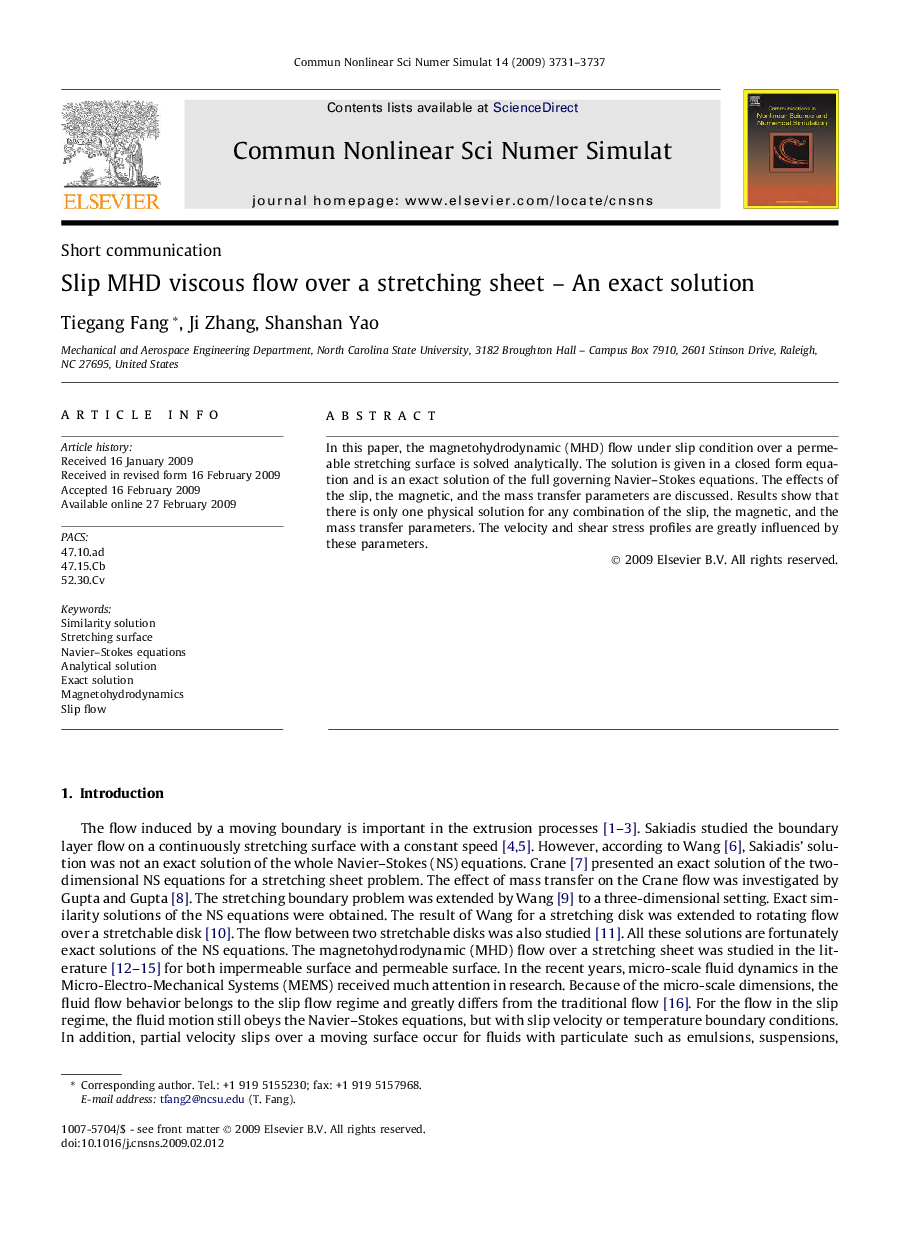 Slip MHD viscous flow over a stretching sheet – An exact solution