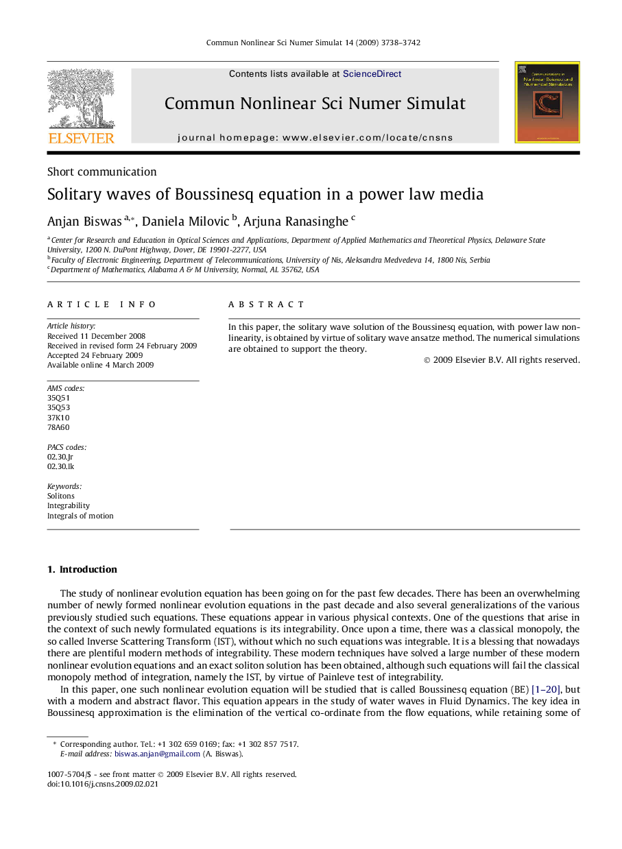 Solitary waves of Boussinesq equation in a power law media